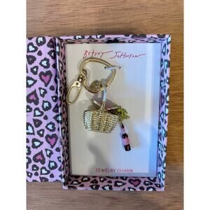 Betsey Johnson Summer Picnic Basket Bag Charm Keychain w/ Grapes & Wine Bottle